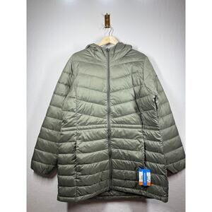 Women's Columbia Green Quilted Puffer Full Zip Coat with Hood Size L‎ NEW